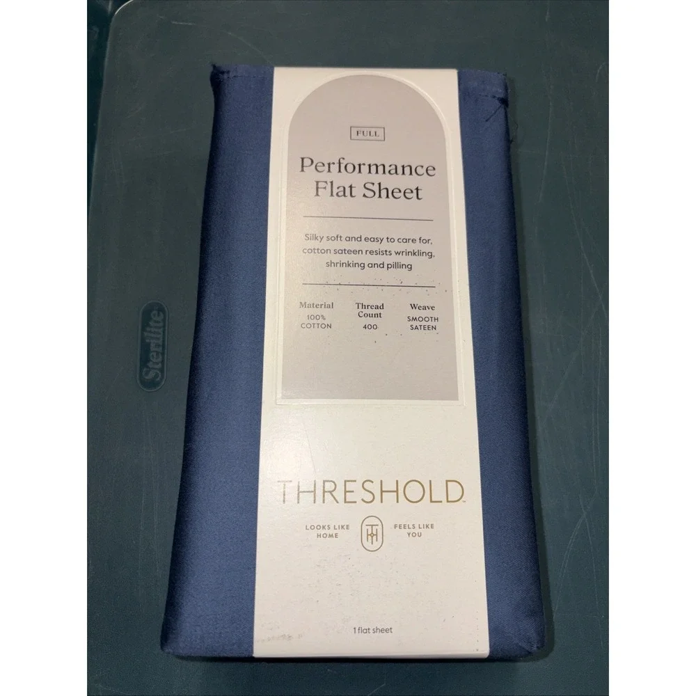 Threshold Performance Flat Cotton‎ Sheet Full Metallic Blue 400TC
